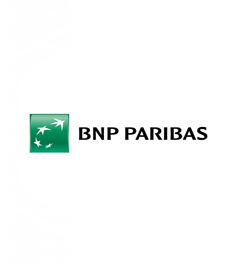 Logo client BNP Paribas sur forme hexagone blanche